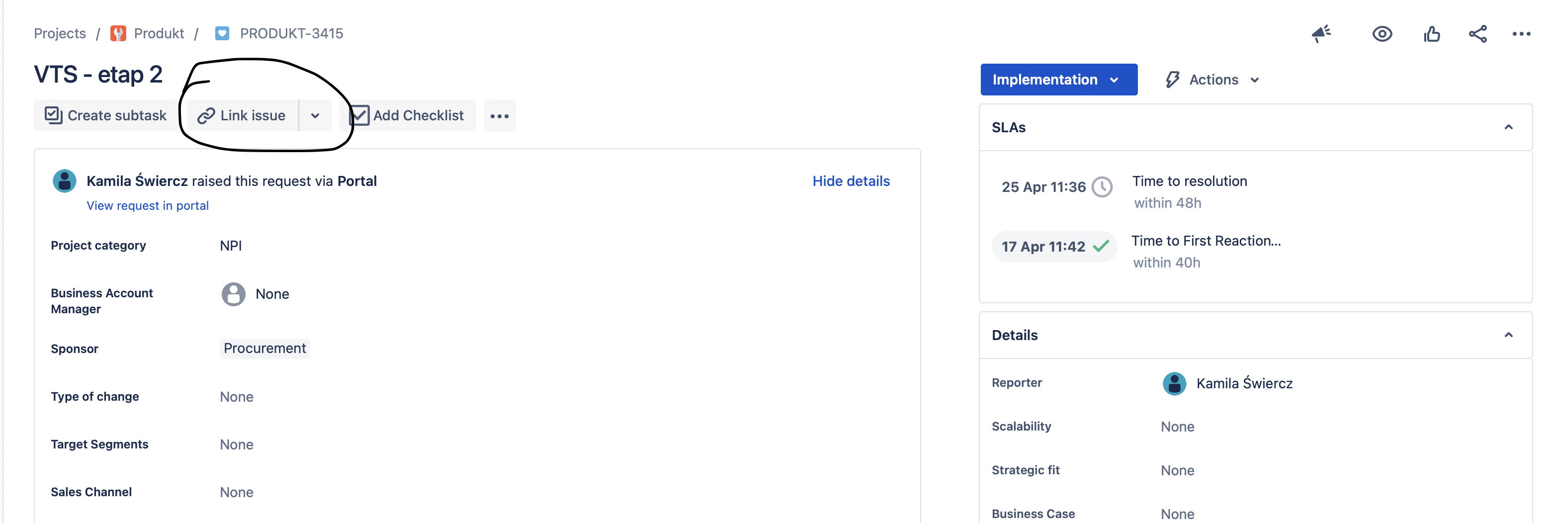 Create link in issue