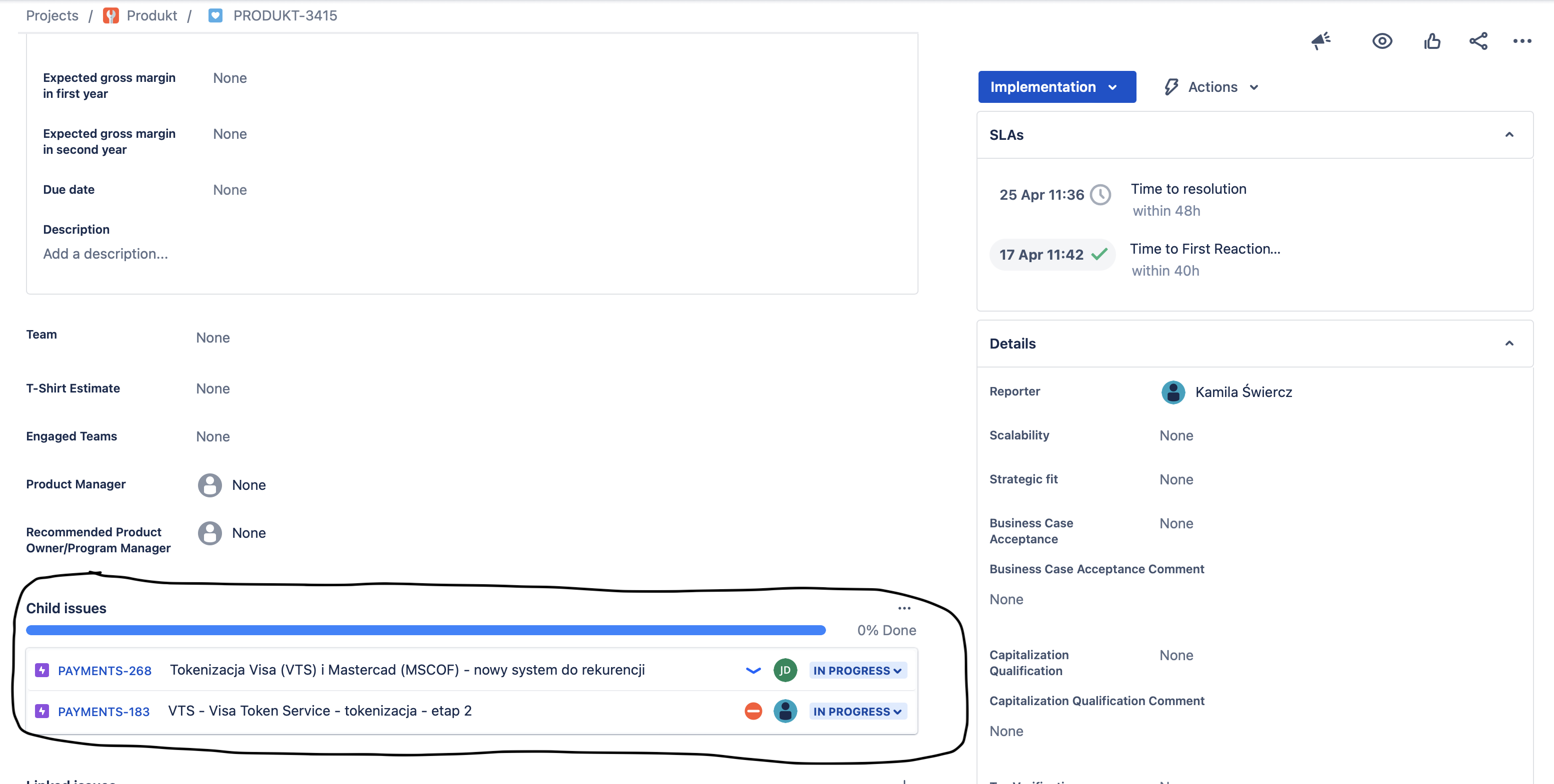Parent link in program view